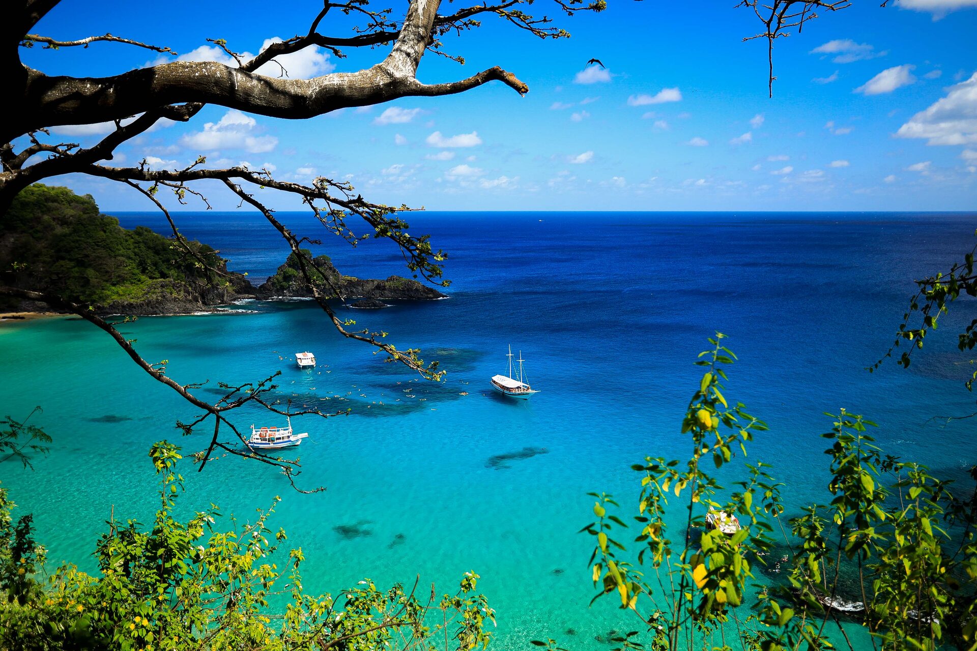 Baía com barcos ancorados